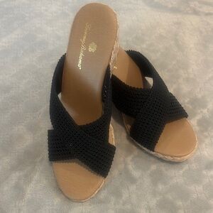 Tommy Bahama Black Knit Slide Wedge Sandals